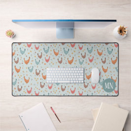 Alfrombrillas De Escritorio Monograma de pollo de granja azul