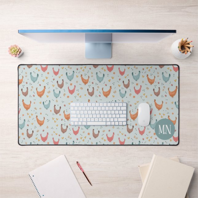 Alfrombrillas De Escritorio Monograma de pollo de granja azul (Oficina 1)