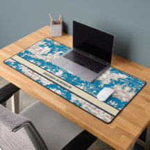 Monograma de tela azul turquesa de jouy