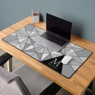 Alfrombrillas De Escritorio Monograma de triángulo mosaico retro gris negro bl