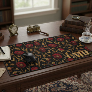 Alfrombrillas De Escritorio Monograma de William Morris, pintado negro y rojo