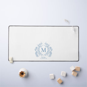 Alfrombrillas De Escritorio Monograma del Escudo floral azul clásico francés