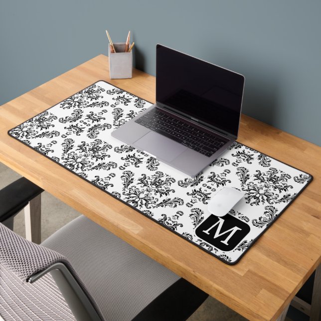 Alfrombrillas De Escritorio Monograma del Personalizado de patrón de damasco b (Oficina 2)