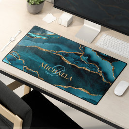 Alfrombrillas De Escritorio Monograma del Purpurina de oro del ocre de la agat