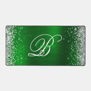 Alfrombrillas De Escritorio Monograma elegante de color verde esmeralda con br