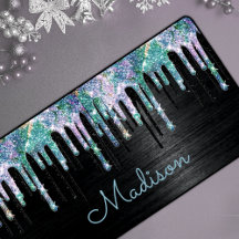 Monograma elegante de goteo unicornio turquesa