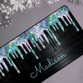 Alfrombrillas De Escritorio Monograma elegante de goteo unicornio turquesa