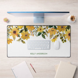 Alfrombrillas De Escritorio Monograma Elegante Floral Acuarela Amarillo