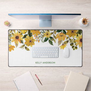 Alfrombrillas De Escritorio Monograma Elegante Floral Acuarela Amarillo