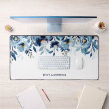 Monograma elegante floral acuarela azul
