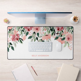 Alfrombrillas De Escritorio Monograma Elegante Floral Acuarela Rosa y Verde