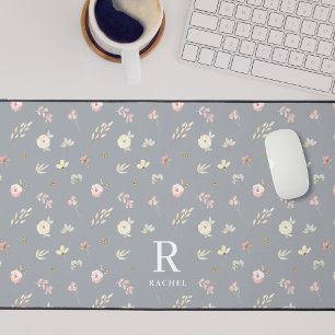 Alfrombrillas De Escritorio Monograma Inicial Personalizado Gris Neutral Flora