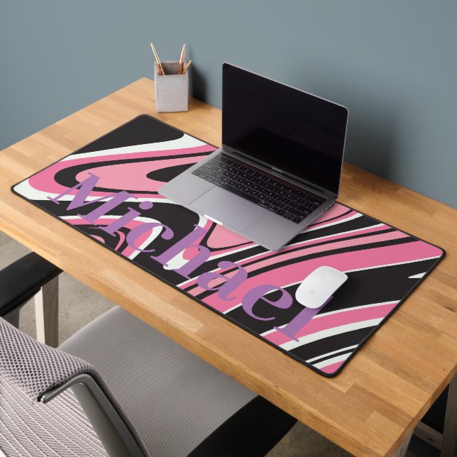 Alfrombrillas De Escritorio Monograma mármol moderno l Rosa y negro (Oficina 2)