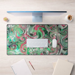 Alfrombrillas De Escritorio Monograma Mármol Whimsical Cute Verde Rojo Resumen