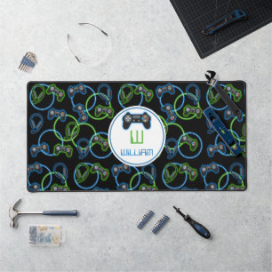 Alfrombrillas De Escritorio Monograma Neon Blue & Green Pattern