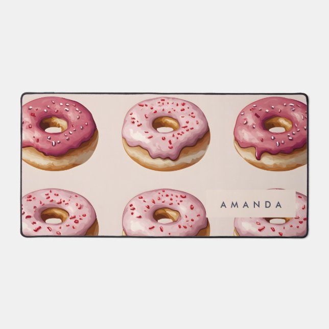 Alfrombrillas De Escritorio Monograma Patrón de donut rosado personalizado (Anverso)