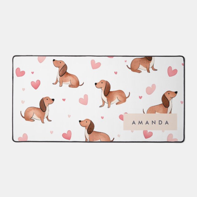 Alfrombrillas De Escritorio Monograma Perro Cute Dachshund Personalizado (Anverso)