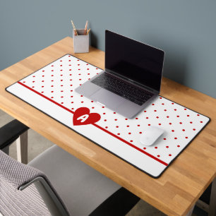 Alfrombrillas De Escritorio Monograma personalizado con lunares rojos y fondo 