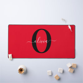Alfrombrillas De Escritorio Monograma personalizado Nombre de guión rojo blanc