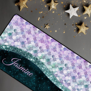 Alfrombrillas De Escritorio Monograma purpurina de imitación plateado verde az