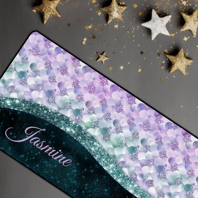 Alfrombrillas De Escritorio Monograma purpurina de imitación plateado verde az (Subido por el creador)