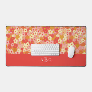 Alfrombrillas De Escritorio Monograma Retro Inicial Floral Rosa Rojo Caliente