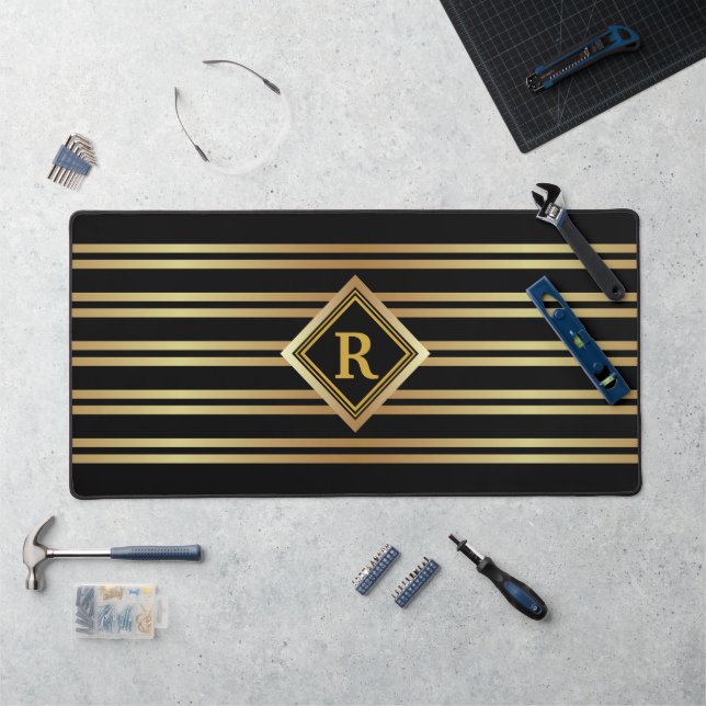 Alfrombrillas De Escritorio MONOGRAMMA Falso Oro Geométrico sobre NEGRO (Puesto de trabajo)
