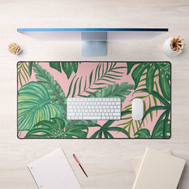 Alfrombrillas De Escritorio Monstera Ferns Palmas Leafy Tropical Pink (Oficina 1)