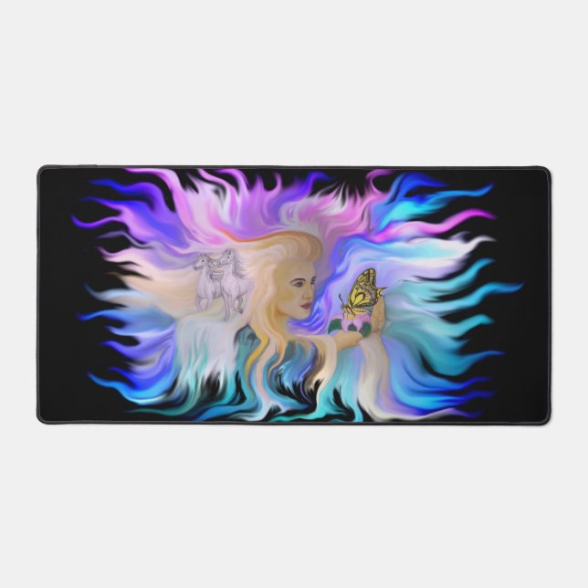 Alfrombrillas De Escritorio Mujer con caballo y mariposa (Anverso)
