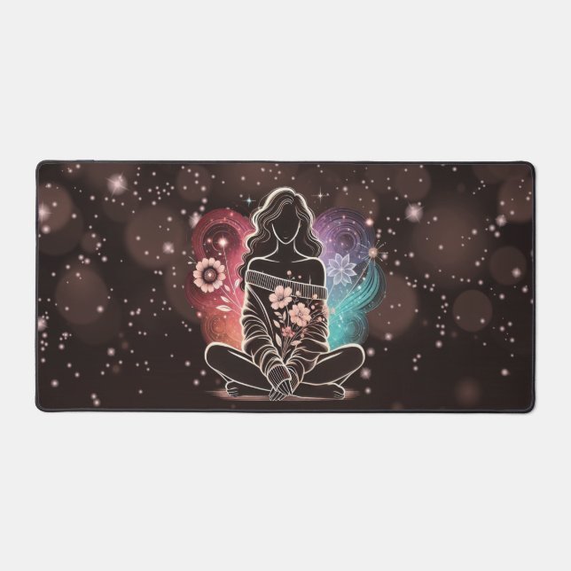 Alfrombrillas De Escritorio Mujer serena en un sueño floral cósmico (Anverso)