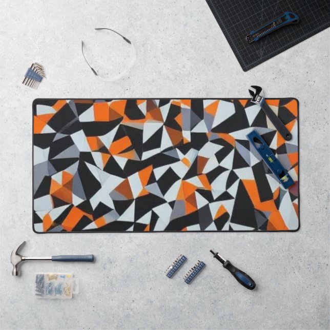 Alfrombrillas De Escritorio Naranja abstracto y arte geométrico negro (Puesto de trabajo)