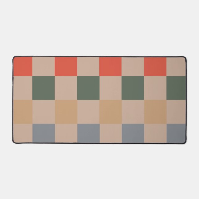 Alfrombrillas De Escritorio Naranja azul beige Brown Checkered Gingham Pattern (Anverso)
