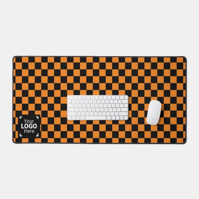 Alfrombrillas De Escritorio Naranja de tablero de ajedrez / negro - Su logotip (Teclado y ratón)