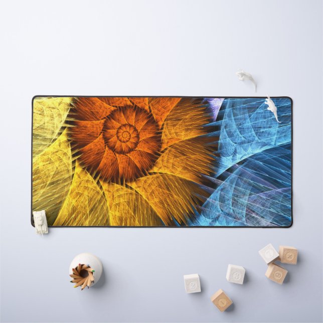 Alfrombrillas De Escritorio Naranja floral Azul amarillo abstracto arte (Mesa para niños)