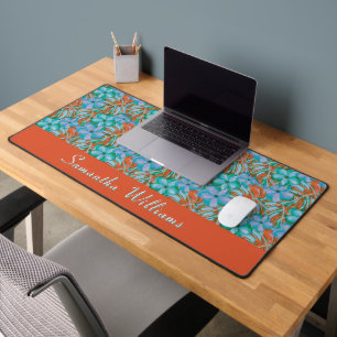 Alfrombrillas De Escritorio Naranja retro y flores azules