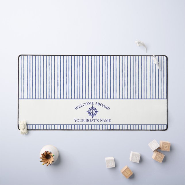 Alfrombrillas De Escritorio   Nautical Striped Monogram Boating Name Design (Mesa para niños)