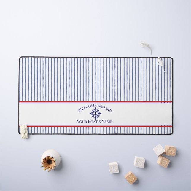 Alfrombrillas De Escritorio   Nautical Striped Monogram Boating Name Design (Mesa para niños)