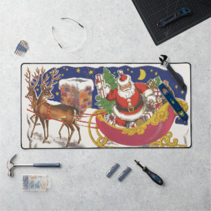 Alfrombrillas De Escritorio Navidad Vintage, alegre Santa Claus con trineo