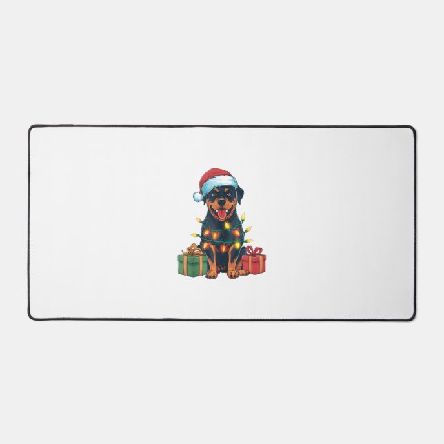 Alfrombrillas De Escritorio Navidades de perros rottweiler de Santa Hat Ilumin (Anverso)