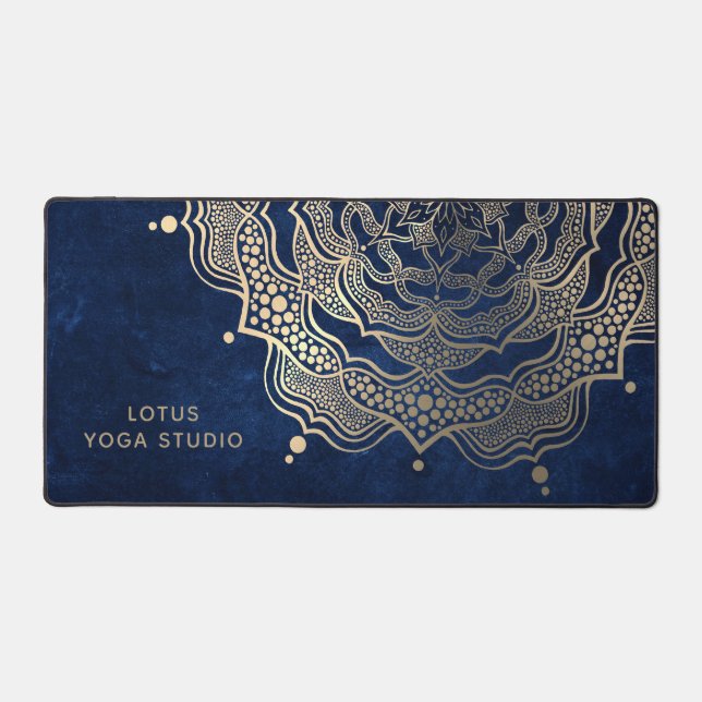 Alfrombrillas De Escritorio Navy Blue & Gold Mandala Lujo Reiki Yoga Studio (Anverso)