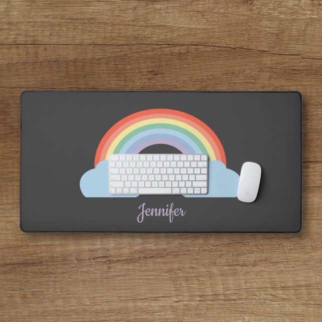 Alfrombrillas De Escritorio Negro arcoiris pastel (Pastel Rainbow Black Desk Mat)