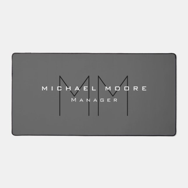 Alfrombrillas De Escritorio Negro gris negrita Monograma moderno Minimalista (Anverso)