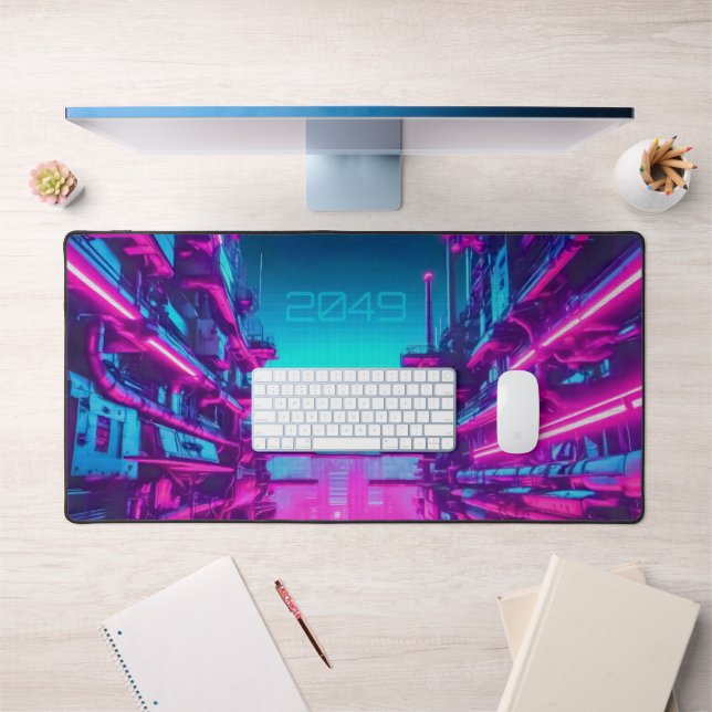 Alfrombrillas De Escritorio Neon Cyan Magenta Cyberpunk Cityscape Gamer (Oficina 1)
