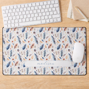 Alfrombrillas De Escritorio Nombre de acuarela Boho Pluma Floral Personalizado