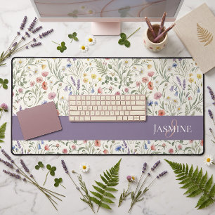 Alfrombrillas De Escritorio Nombre de monograma floral Wildflower Boho Lavanda