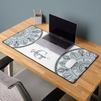 Alfrombrillas De Escritorio Nombre personalizado Armonía floral Gris Monotone
