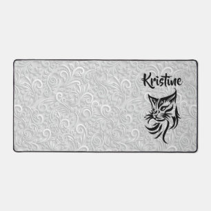 Alfrombrillas De Escritorio Nombre personalizado Floral Cat Escritorio Mat