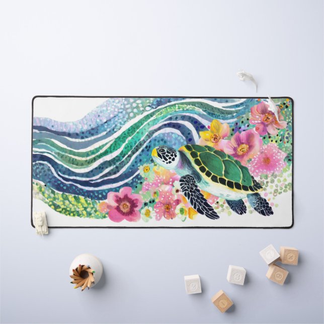 Alfrombrillas De Escritorio Olas azules y ballenas felices (Mesa para niños)