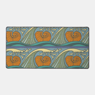 Alfrombrillas De Escritorio Olas del Océano Azul Patrón de Concha de Nautilus