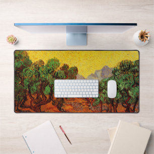 Alfrombrillas De Escritorio Olivos con cielo amarillo y sol de Van Gogh